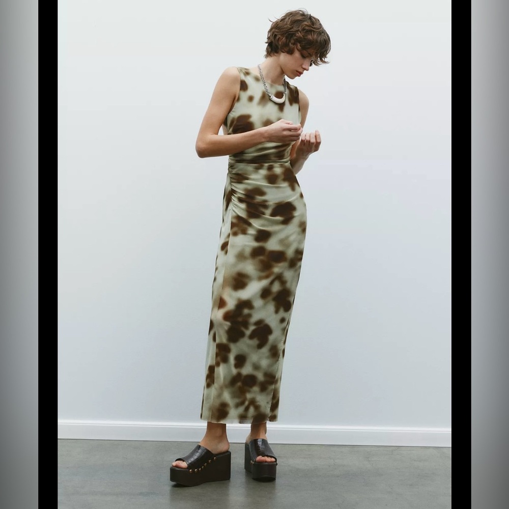 Zara Green and Brown Maxi Dress